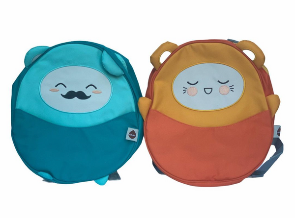 toddler backpack, blue, orange, cute, kawaii